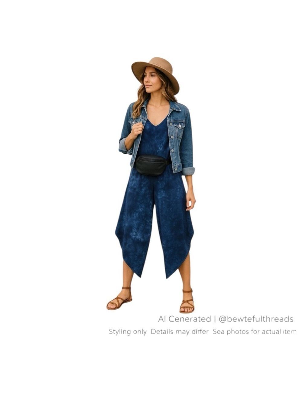 Tiana B Blue Tie Dye Asymmetrical Jumpsuit Stretch Boho Artwear